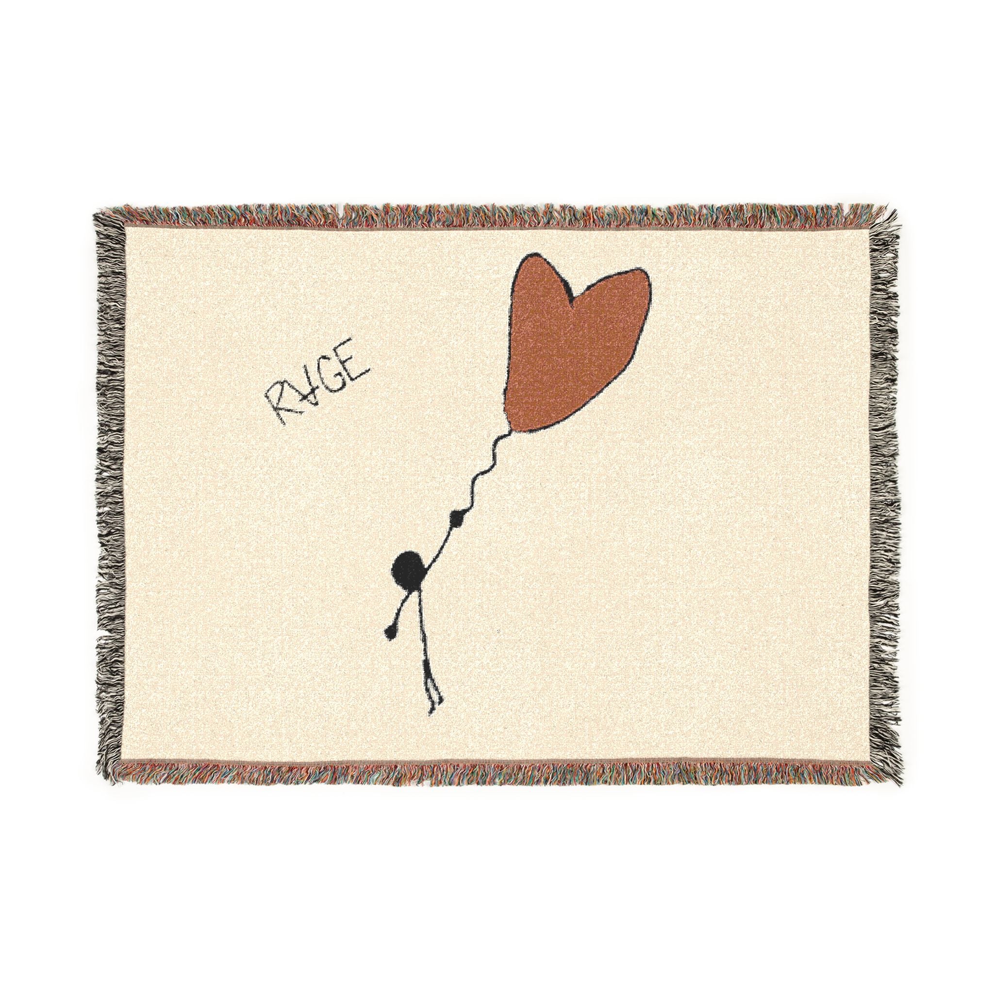 RVGE Heart Balloon Woven Blanket — Cozy 100% Cotton Throw with Hand-Drawn Heart Design
